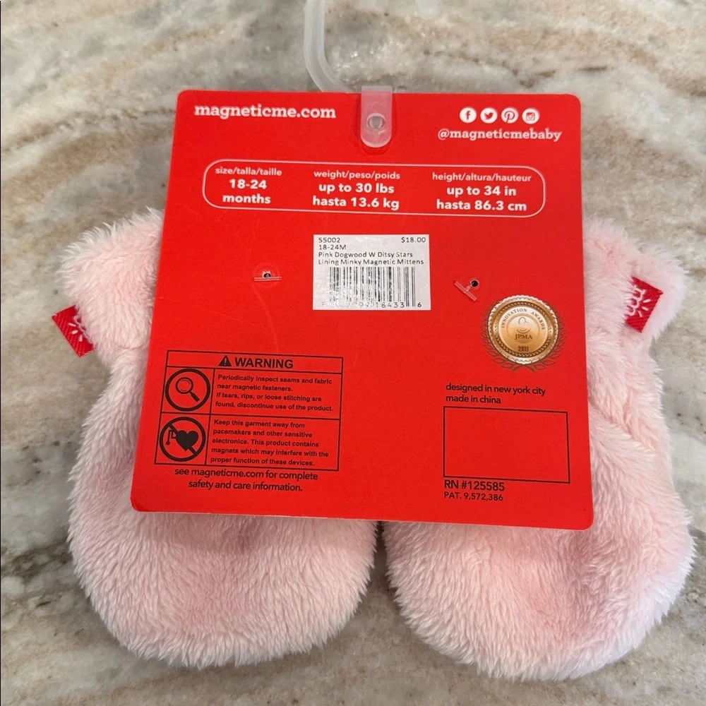 NWT- Pink minky magnetic mittens size 18-24m